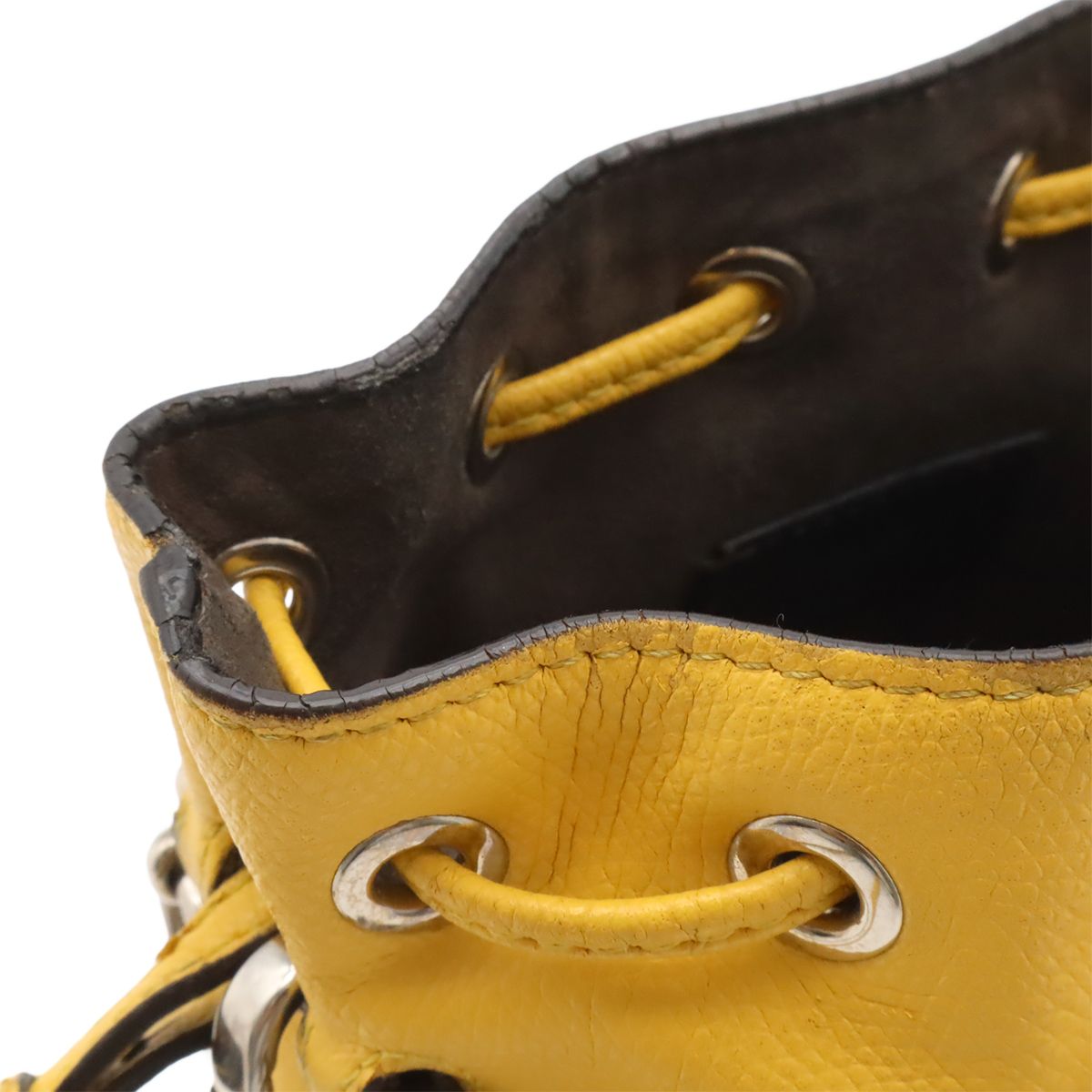 Fendi Montresor Bucket Bag Drawstring 2-Way Leather Yellow — view 8