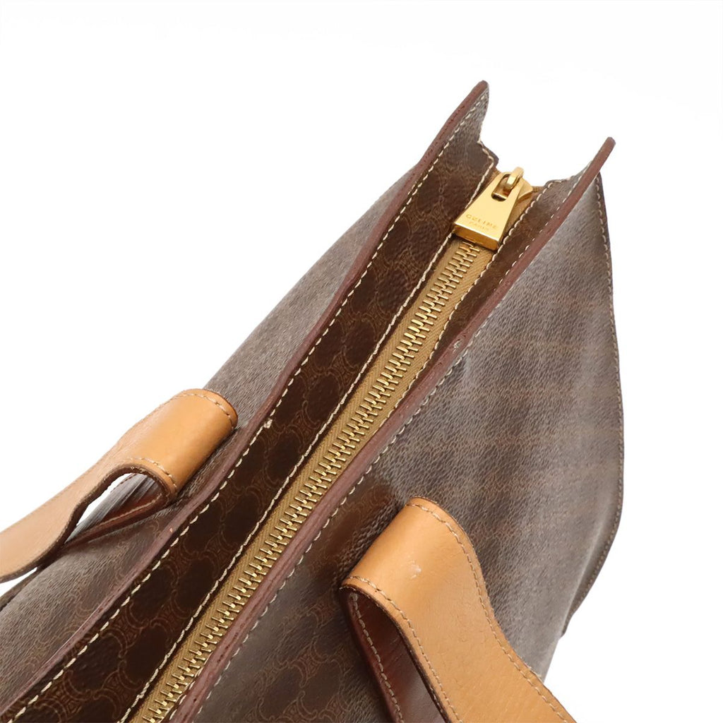 Celine Macadam Pattern Tote Shoulder Bag Large Leather Dark Brown — view 5