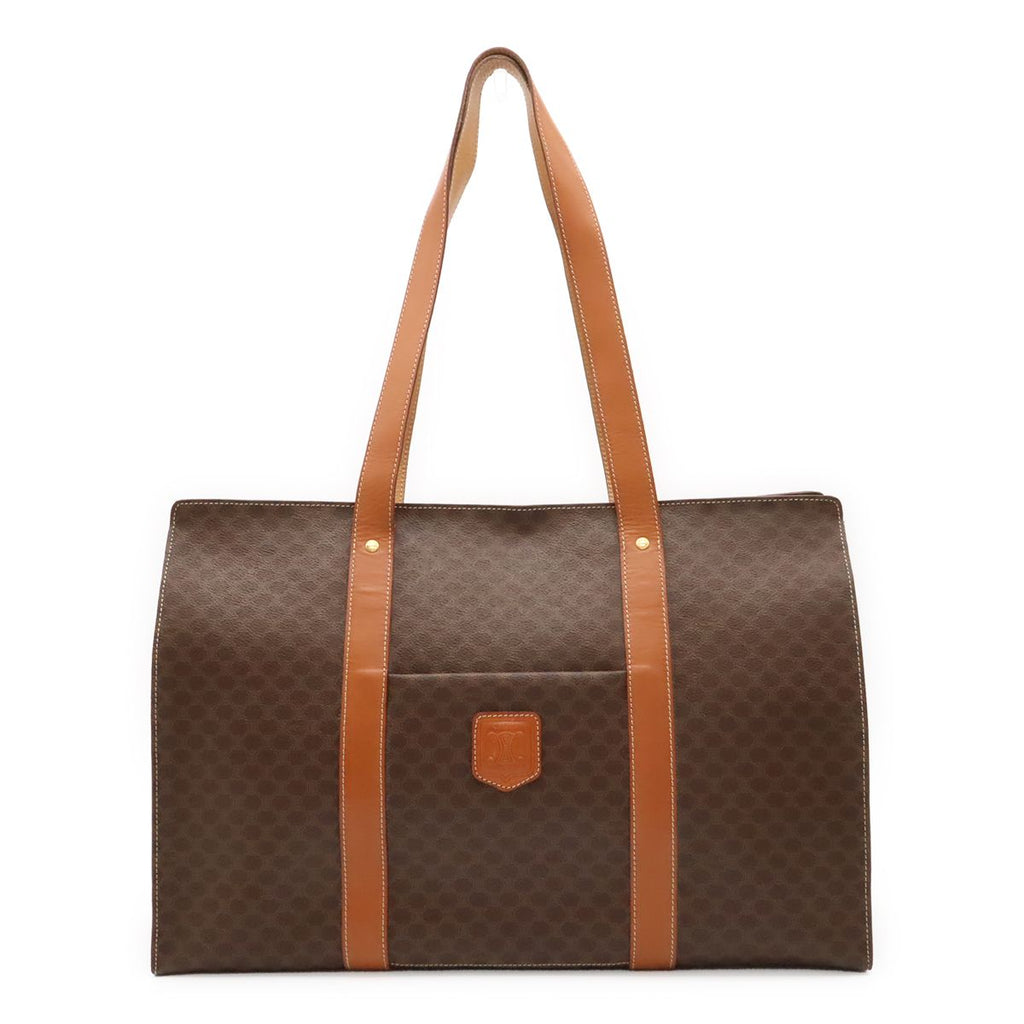 Celine Macadam Pattern Tote Shoulder Bag Large Leather Dark Brown