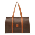 Celine Macadam Pattern Tote Shoulder Bag Large Leather Dark Brown