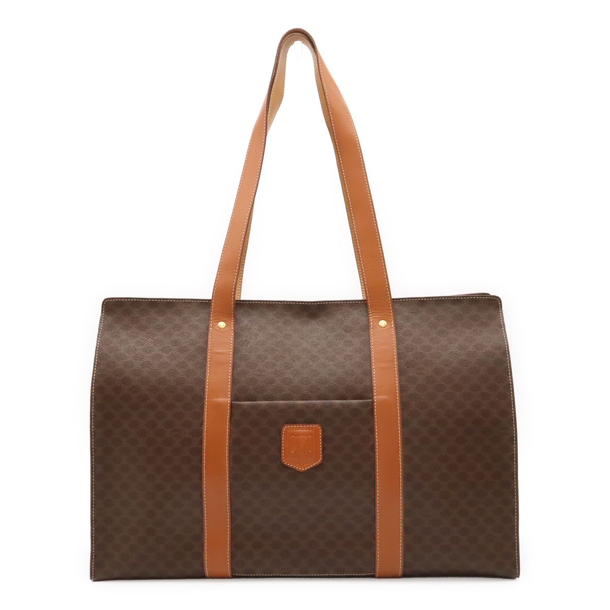 Celine Macadam Pattern Tote Shoulder Bag Large Leather Dark Brown