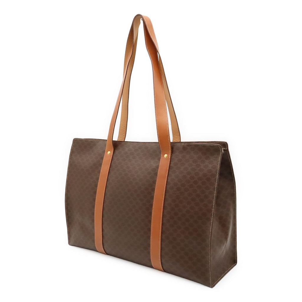 Celine Macadam Pattern Tote Shoulder Bag Large Leather Dark Brown — view 2