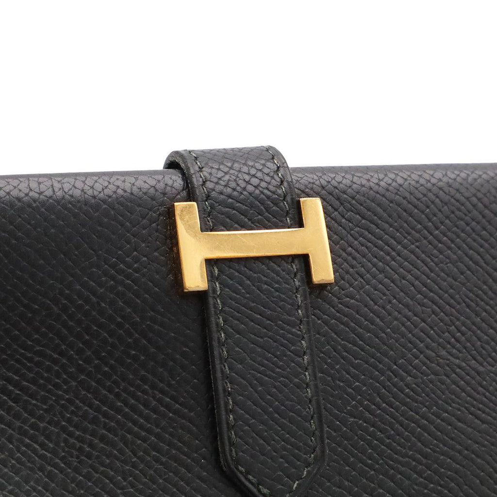 Hermes Bearn Classic Wallet Bifold Courchevel Leather Black Gold — view 4