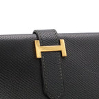 Hermes Bearn Classic Wallet Bifold Courchevel Leather Black Gold — view 4