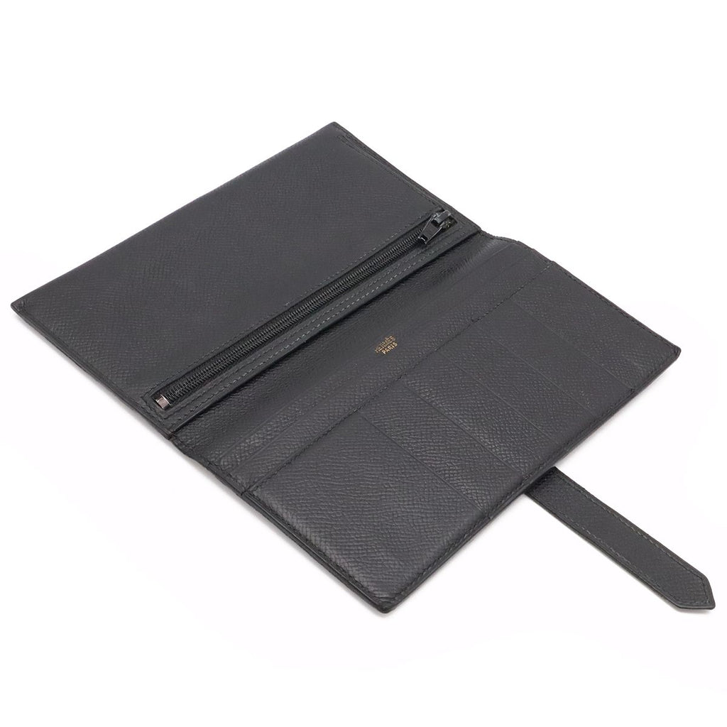 Hermes Bearn Classic Wallet Bifold Courchevel Leather Black Gold — view 5