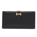 Hermes Bearn Classic Wallet Bifold Courchevel Leather Black Gold