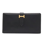 Hermes Bearn Classic Wallet Bifold Courchevel Leather Black Gold