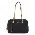 Prada Triangle Logo Quilted Shoulder Bag Chain Nylon Leather Nero Black Gold
