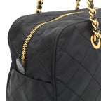 Prada Triangle Logo Quilted Shoulder Bag Chain Nylon Leather Nero Black Gold — view 7