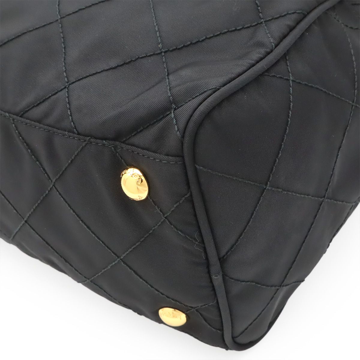 Prada Triangle Logo Quilted Shoulder Bag Chain Nylon Leather Nero Black Gold — view 3