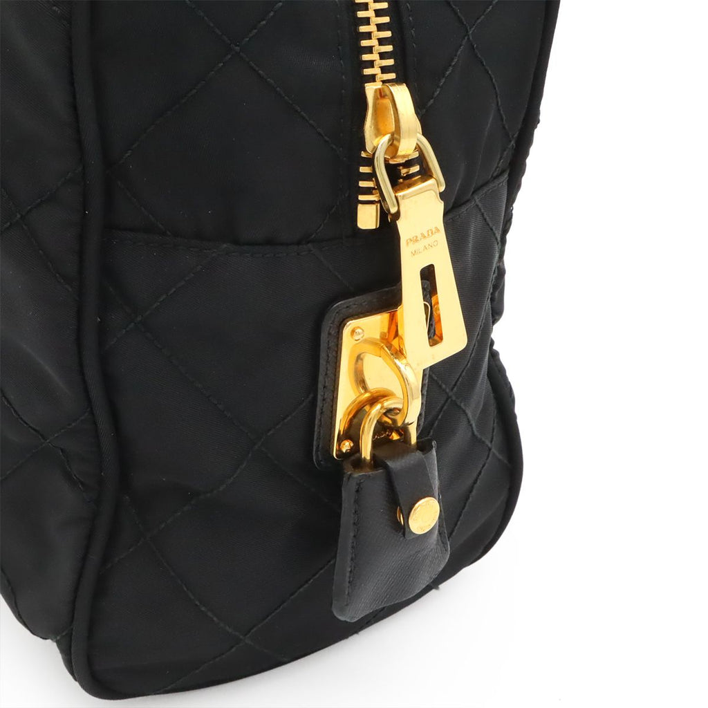 Prada Triangle Logo Quilted Shoulder Bag Chain Nylon Leather Nero Black Gold — view 5