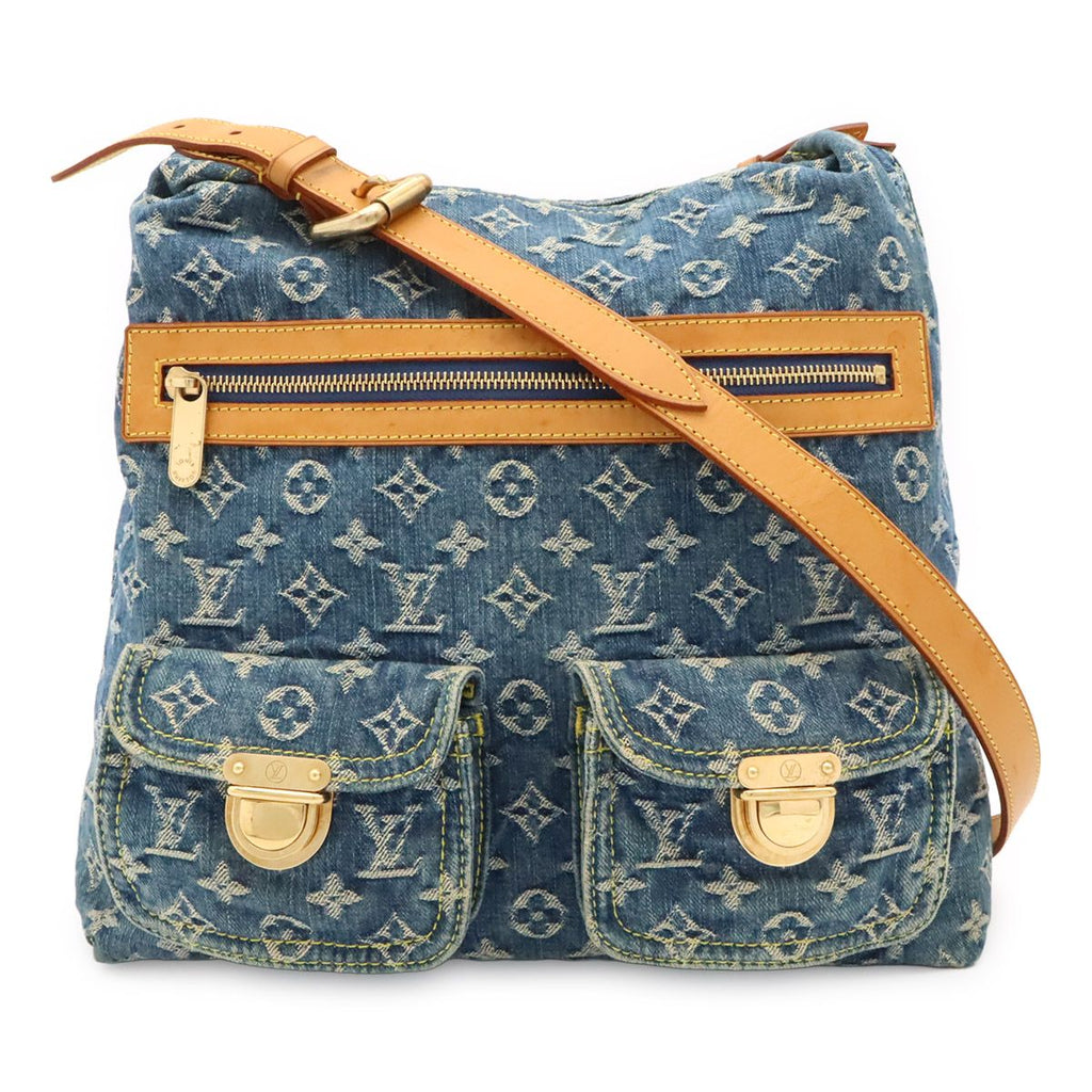 Louis Vuitton Monogram Denim Baggy GM Shoulder Bag Crossbody Long Strap Blue