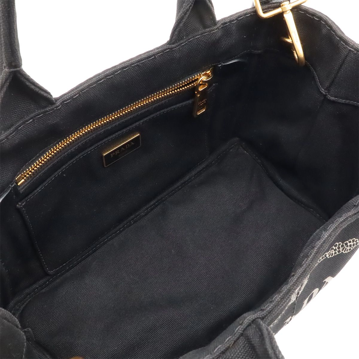 Prada Canapa Tote 2-Way Shoulder Bag Canvas Nero Black Gold — view 5