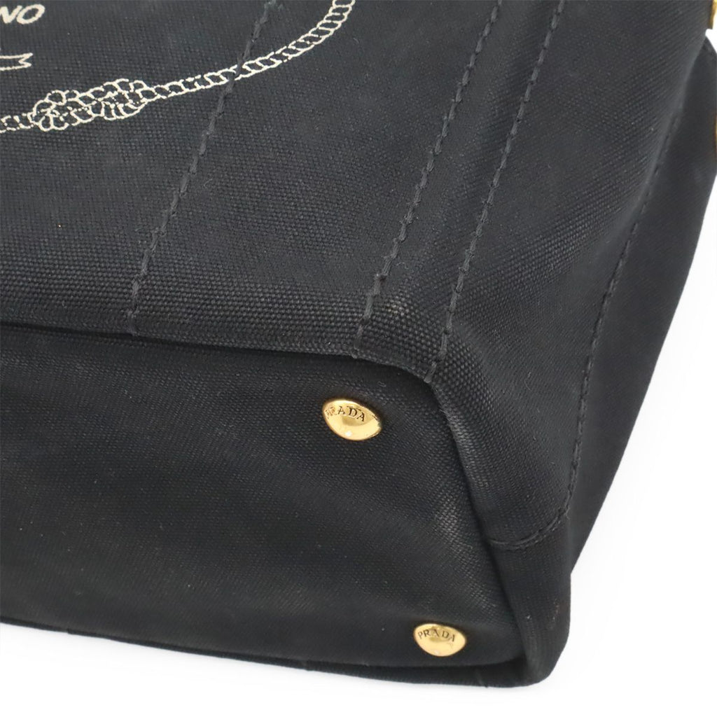 Prada Canapa Tote 2-Way Shoulder Bag Canvas Nero Black Gold — view 3