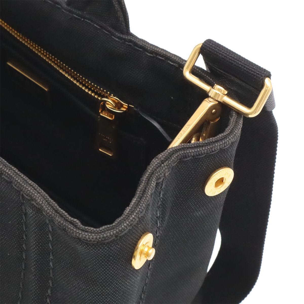 Prada Canapa Tote 2-Way Shoulder Bag Canvas Nero Black Gold — view 6