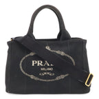 Prada Canapa Tote 2-Way Shoulder Bag Canvas Nero Black Gold