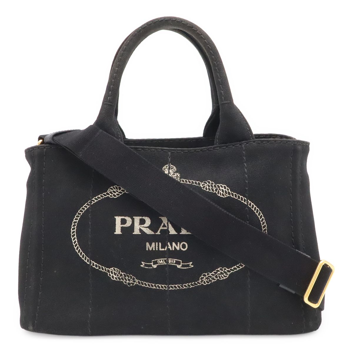 Prada Canapa Tote 2-Way Shoulder Bag Canvas Nero Black Gold