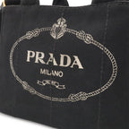 Prada Canapa Tote 2-Way Shoulder Bag Canvas Nero Black Gold — view 7