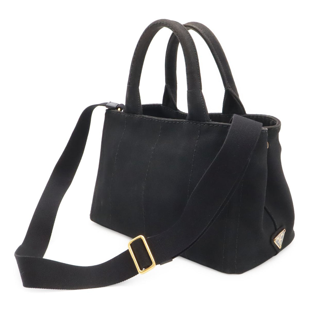 Prada Canapa Tote 2-Way Shoulder Bag Canvas Nero Black Gold — view 2