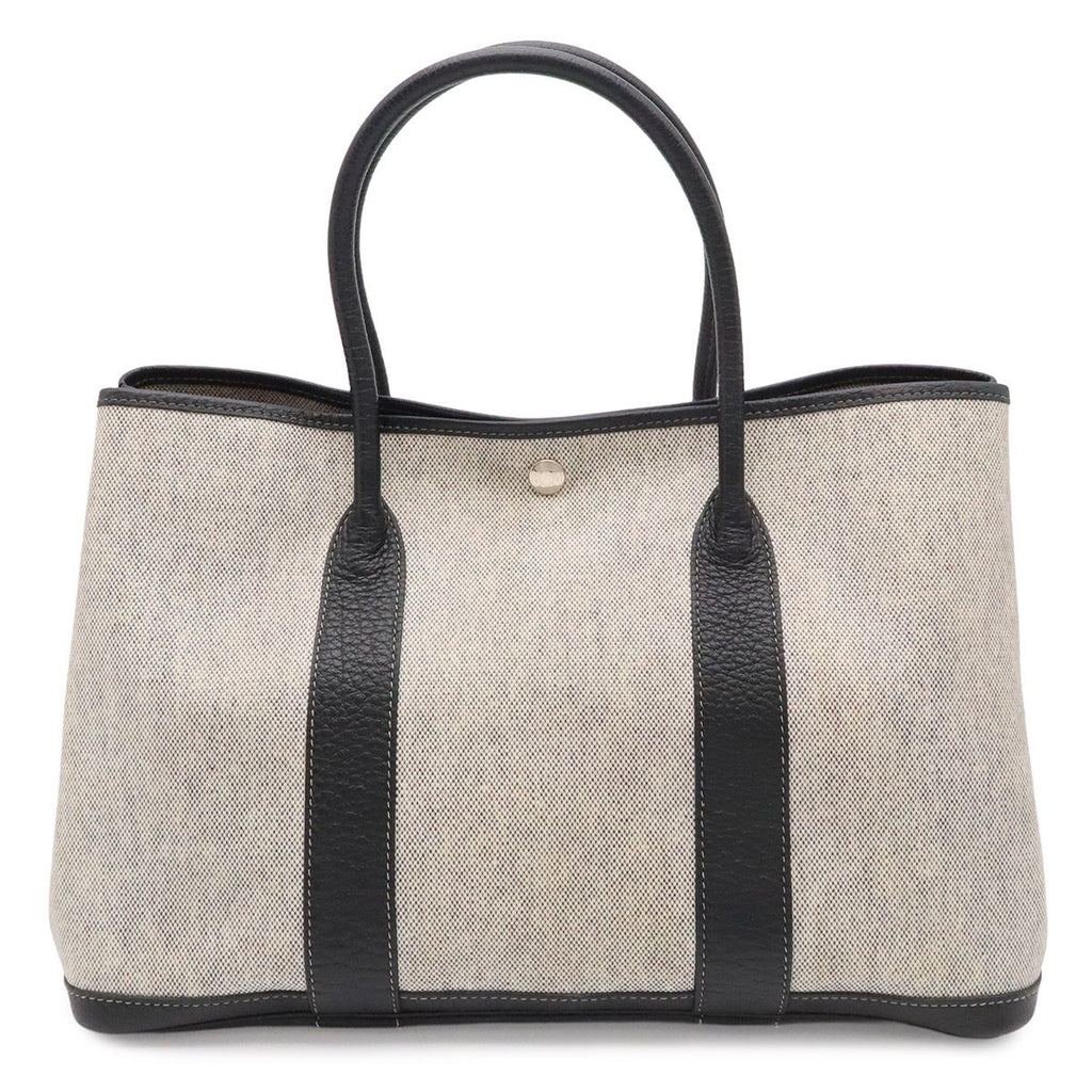 Hermes Garden Party PM Tote Shoulder Bag Toile H Canvas Black