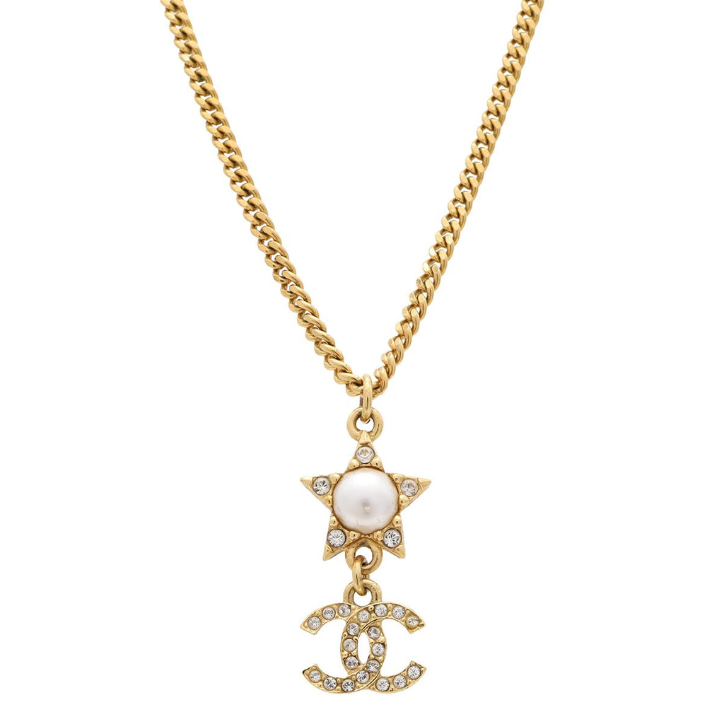 Chanel CC Logo CC Star Pearl Pendant Faux Rhinestone
