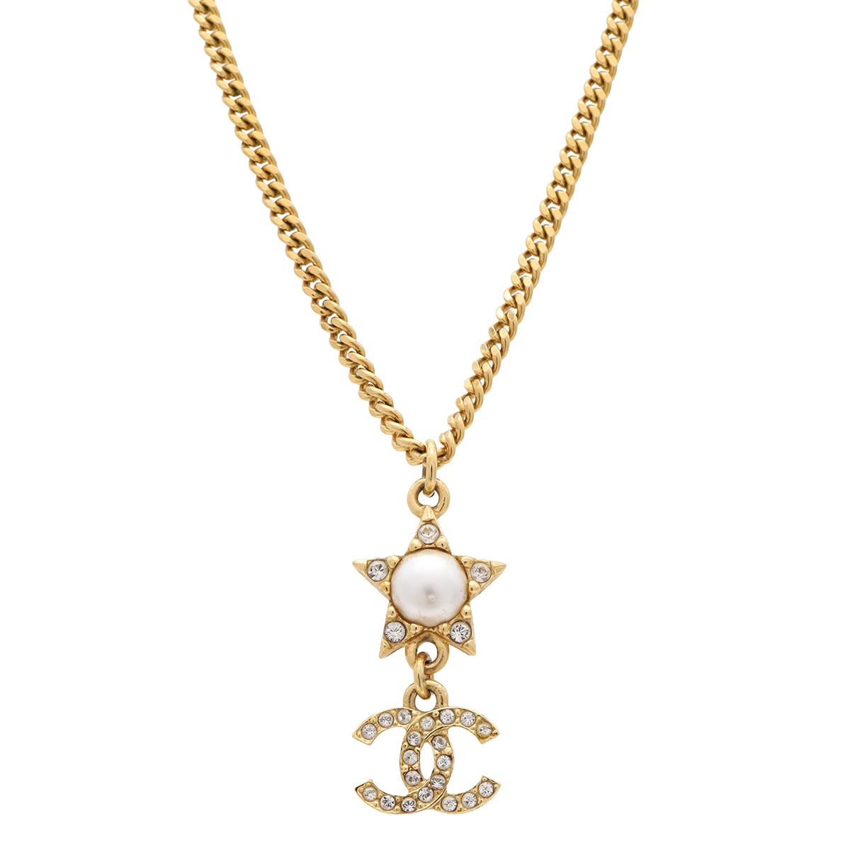 Chanel CC Logo CC Star Pearl Pendant Faux Rhinestone