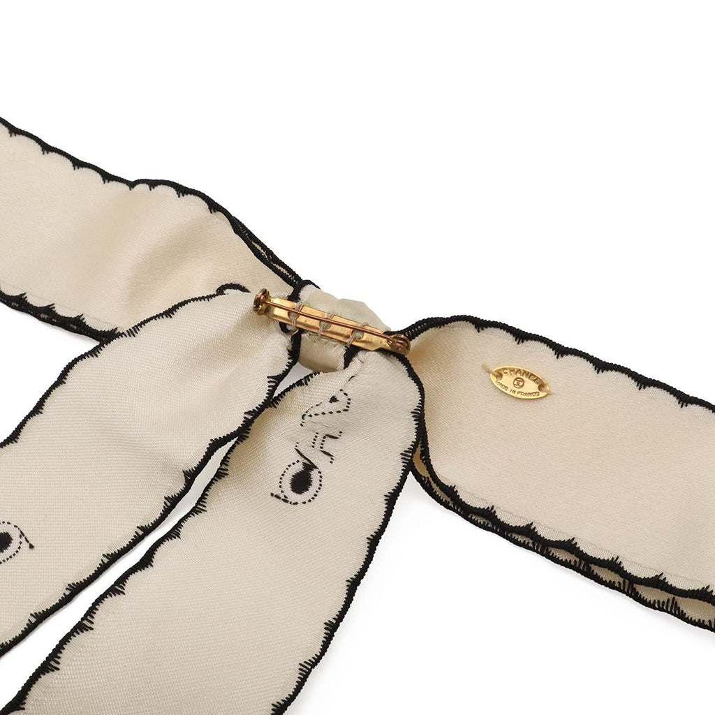 Chanel Ribbon Brooch Logo Bag Motif Satin Ivory Black — view 4