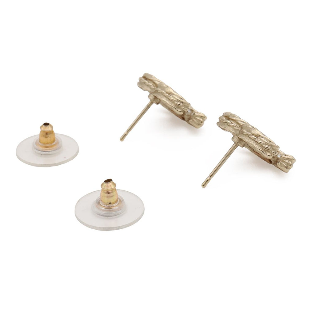 Chanel CC Logo Pearl Earrings Faux Gold White — view 3