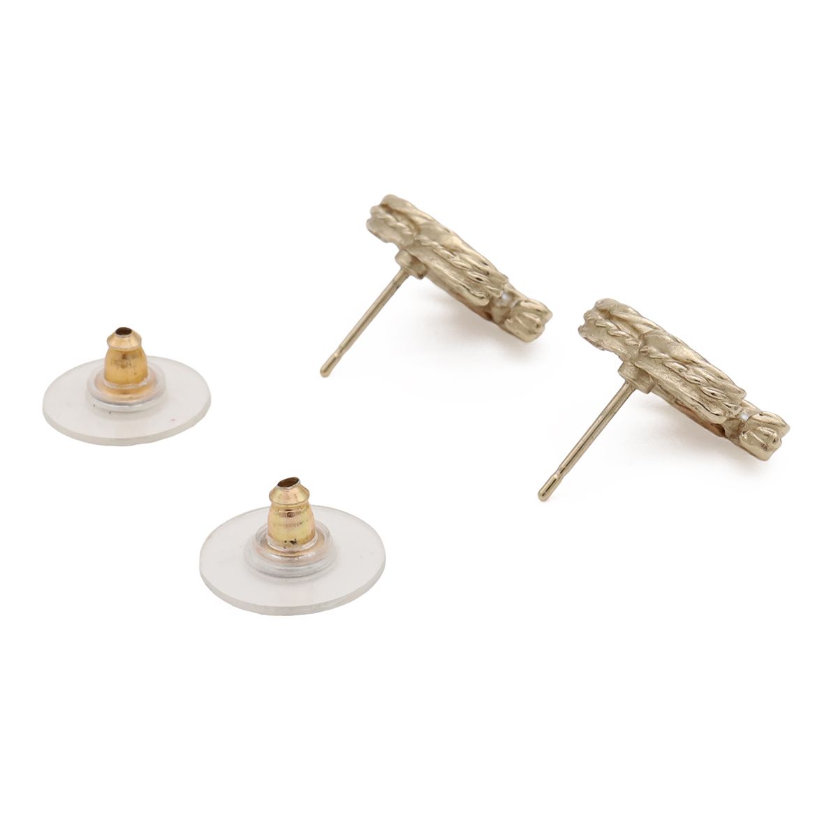 Chanel CC Logo Pearl Earrings Faux Gold White — view 3