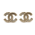 Chanel CC Logo Pearl Earrings Faux Gold White