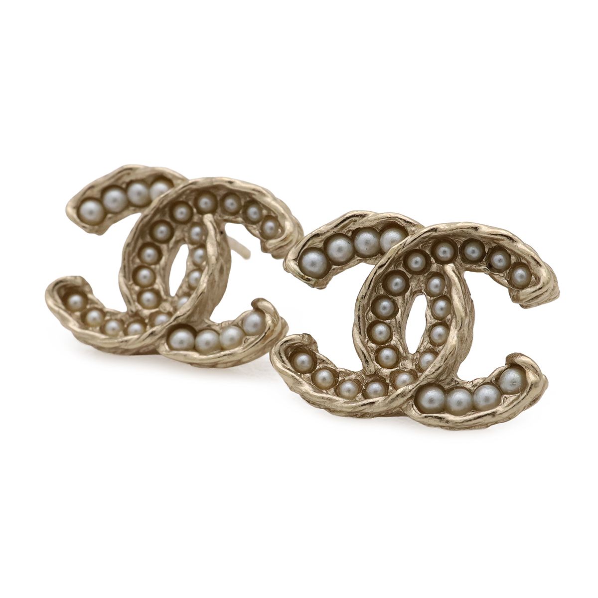 Chanel CC Logo Pearl Earrings Faux Gold White — view 4