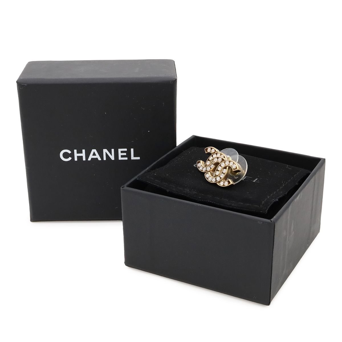 Chanel Cruise Collection CC Logo Earrings Rhinestone Gold — view 6