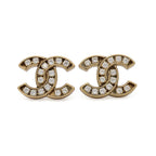 Chanel Cruise Collection CC Logo Earrings Rhinestone Gold