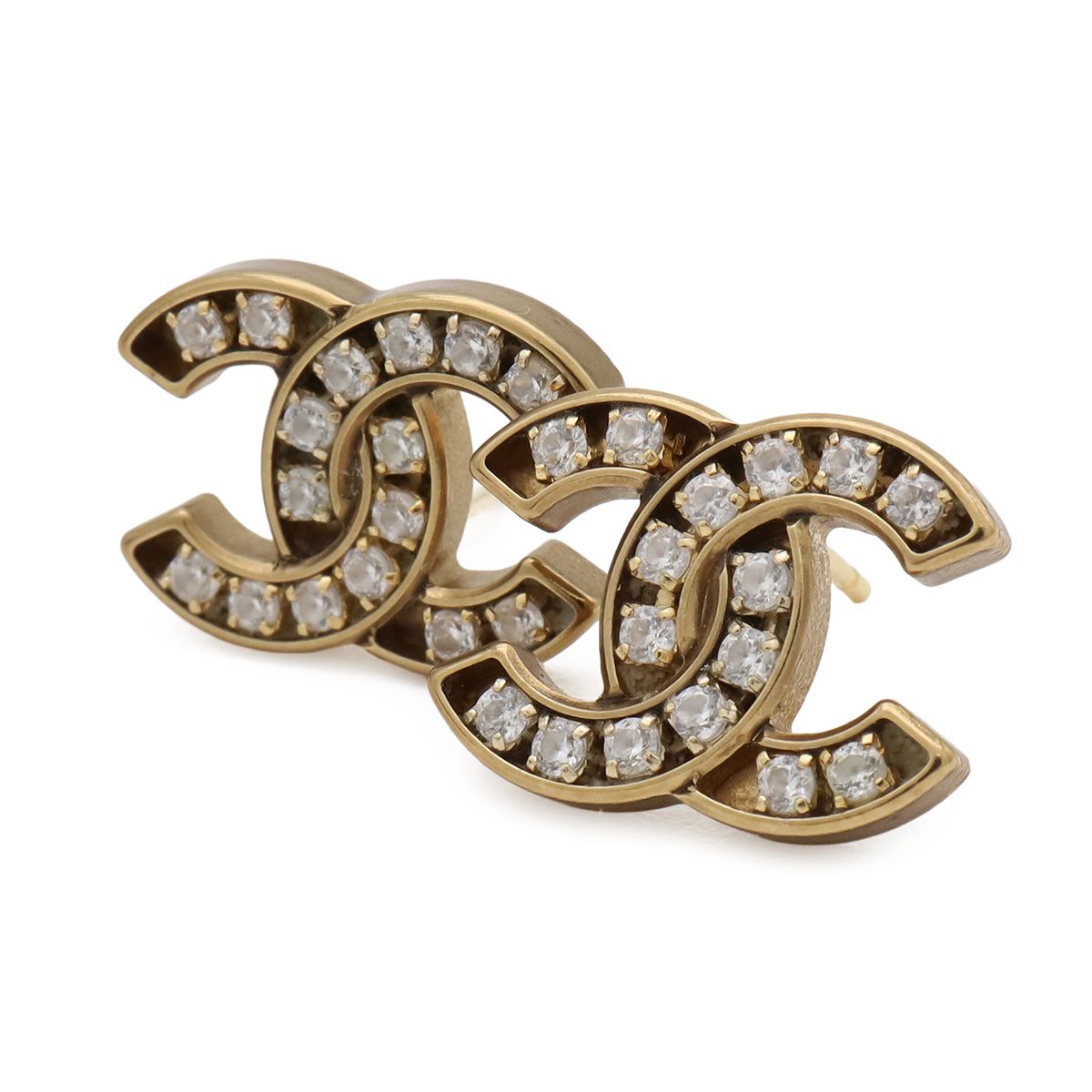 Chanel Cruise Collection CC Logo Earrings Rhinestone Gold — view 4