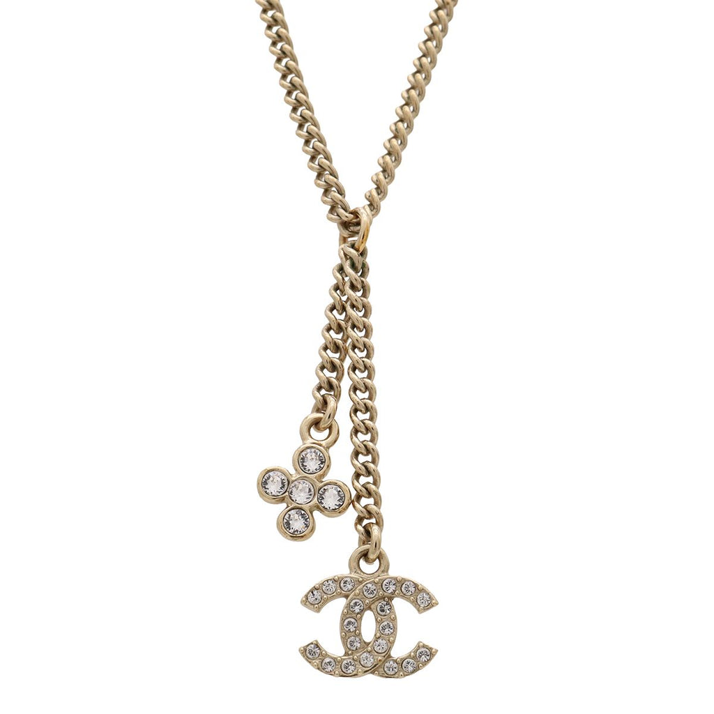 Chanel CC Logo Chain Pendant Metal Rhinestone Gold