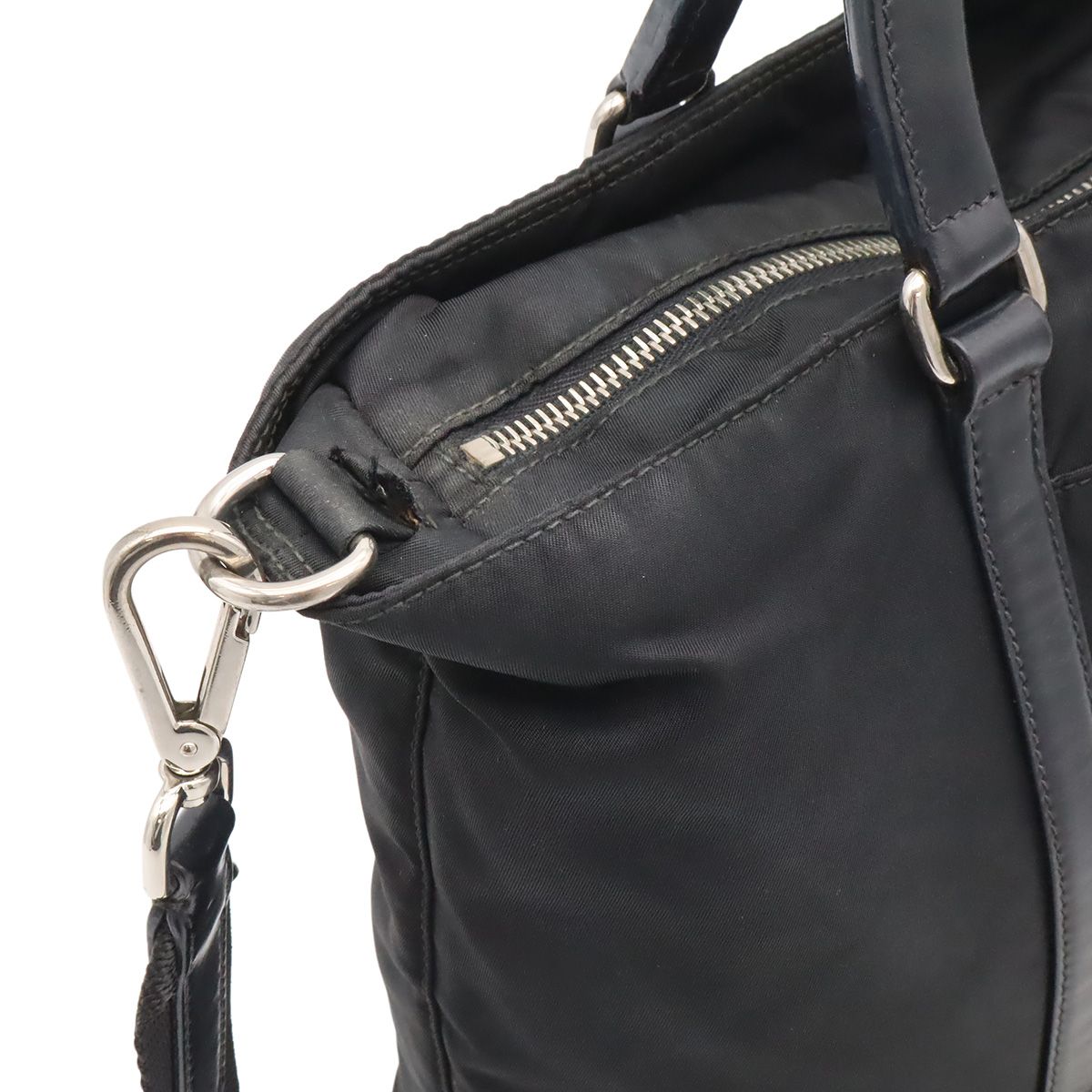 Prada Triangle Tote 2-Way Shoulder Bag Nylon Nero Black Blue Silver — view 8