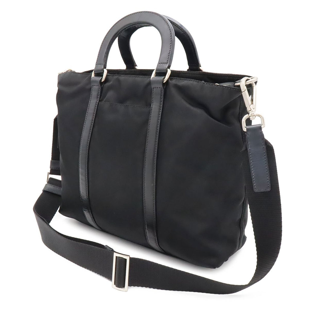 Prada Triangle Tote 2-Way Shoulder Bag Nylon Nero Black Blue Silver — view 2
