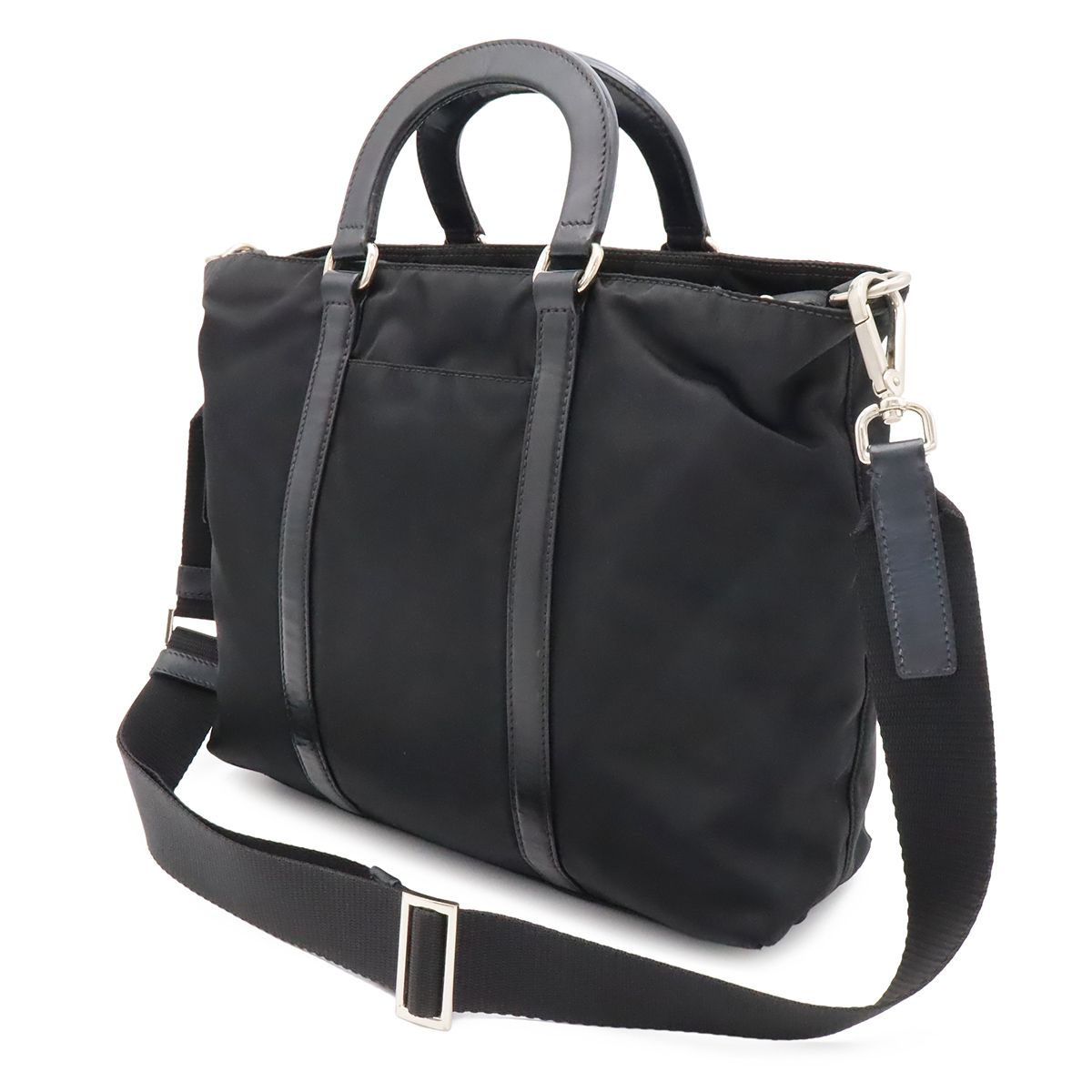 Prada Triangle Tote 2-Way Shoulder Bag Nylon Nero Black Blue Silver — view 2
