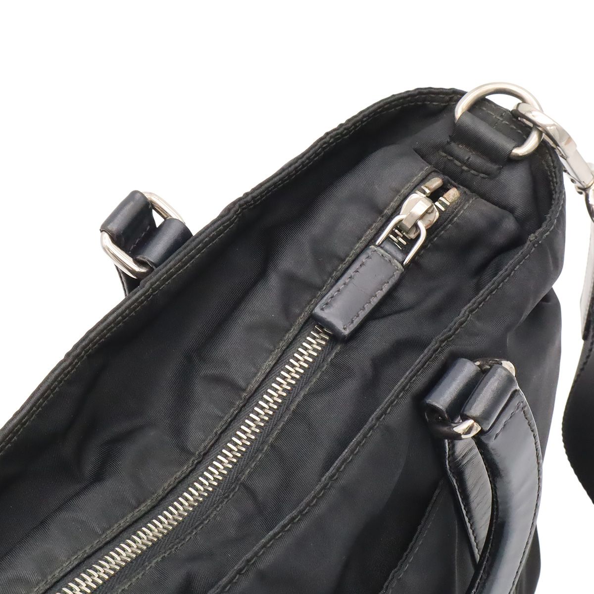 Prada Triangle Tote 2-Way Shoulder Bag Nylon Nero Black Blue Silver — view 5