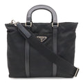 Prada Triangle Tote 2-Way Shoulder Bag Nylon Nero Black Blue Silver