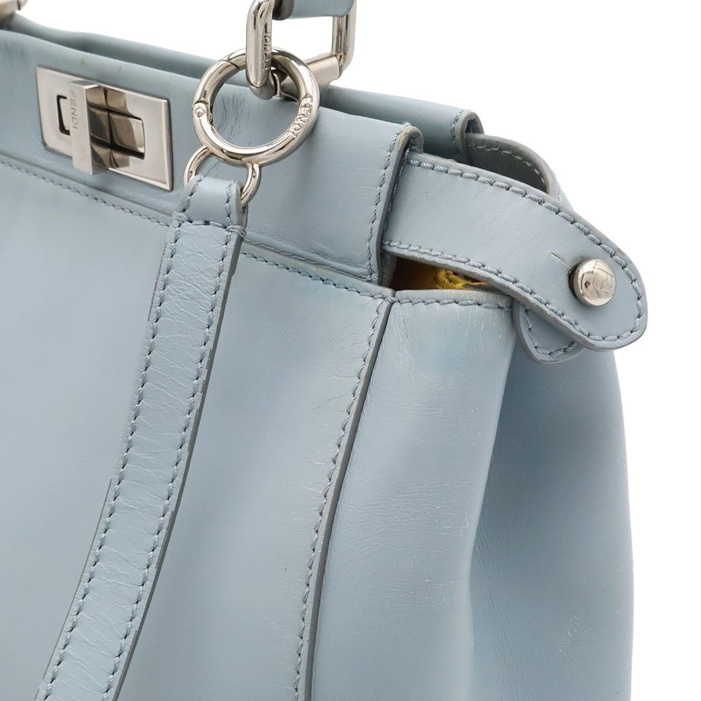 Fendi Peekaboo Regular Tote 2-Way Shoulder Bag Leather Rato Blue Light Silver — view 7