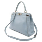 Fendi Peekaboo Regular Tote 2-Way Shoulder Bag Leather Rato Blue Light Silver — view 2