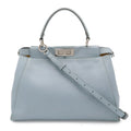 Fendi Peekaboo Regular Tote 2-Way Shoulder Bag Leather Rato Blue Light Silver