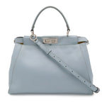 Fendi Peekaboo Regular Tote 2-Way Shoulder Bag Leather Rato Blue Light Silver