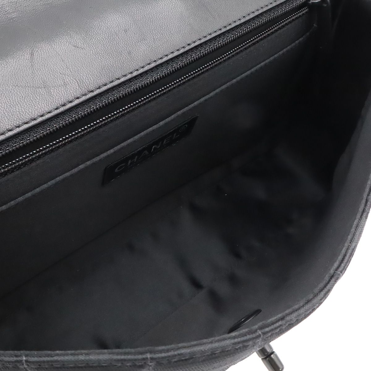 Chanel New Travel Line Chain Shoulder Bag 2-Way Nylon Jacquard Leather Black — view 7