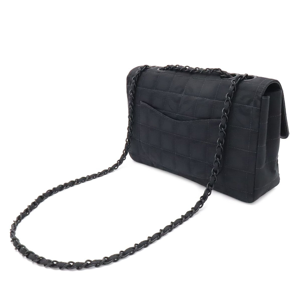 Chanel New Travel Line Chain Shoulder Bag 2-Way Nylon Jacquard Leather Black — view 2