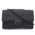 Chanel New Travel Line Chain Shoulder Bag 2-Way Nylon Jacquard Leather Black