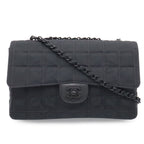Chanel New Travel Line Chain Shoulder Bag 2-Way Nylon Jacquard Leather Black