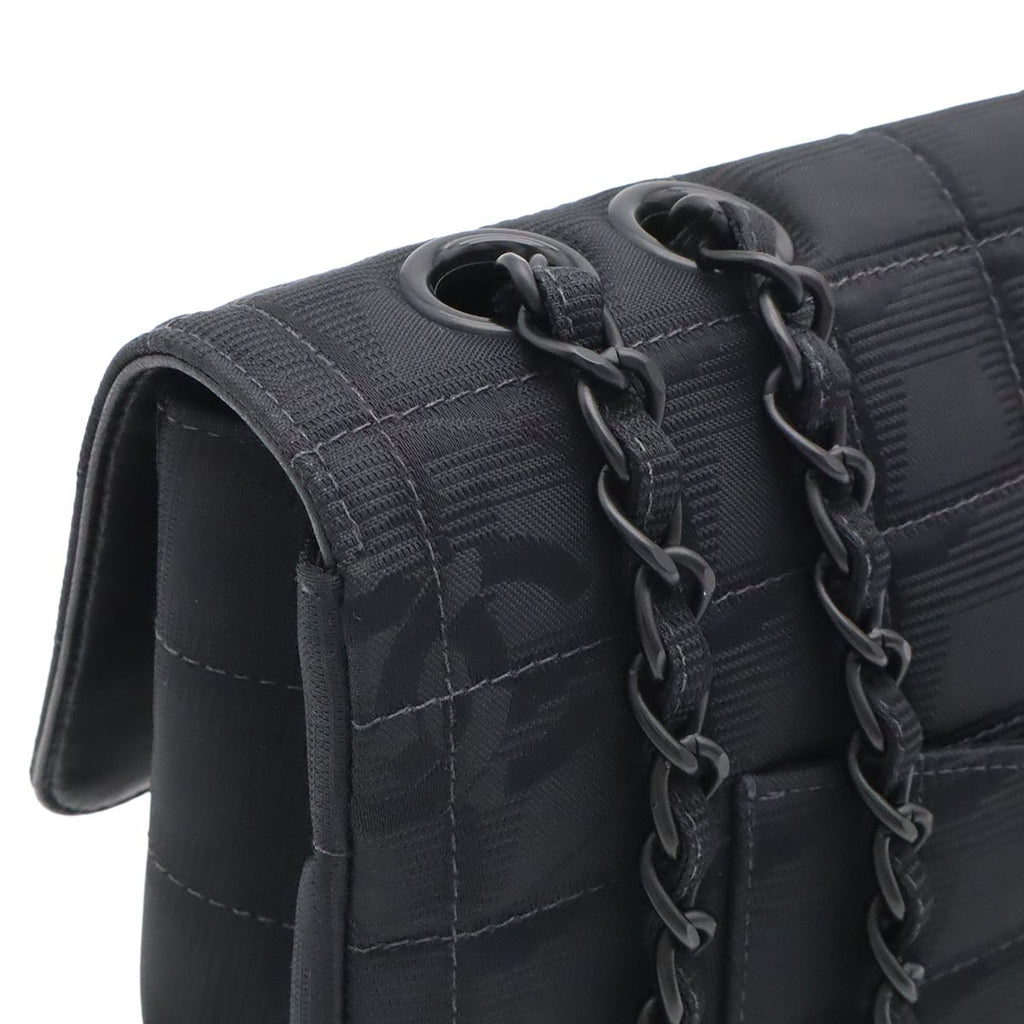 Chanel New Travel Line Chain Shoulder Bag 2-Way Nylon Jacquard Leather Black — view 4