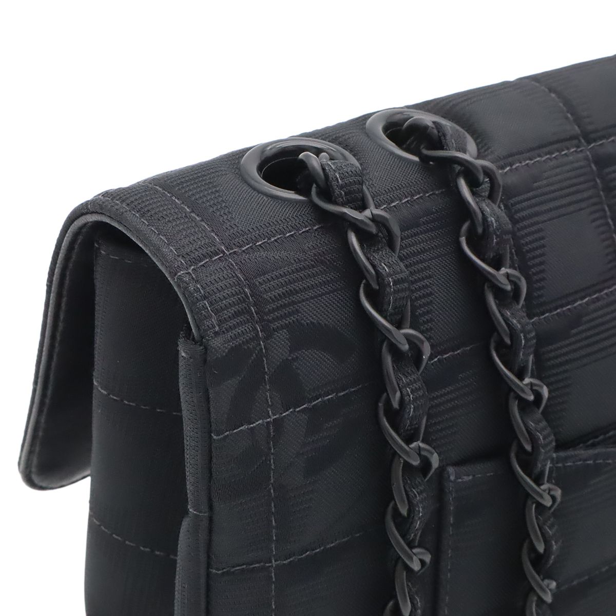 Chanel New Travel Line Chain Shoulder Bag 2-Way Nylon Jacquard Leather Black — view 4